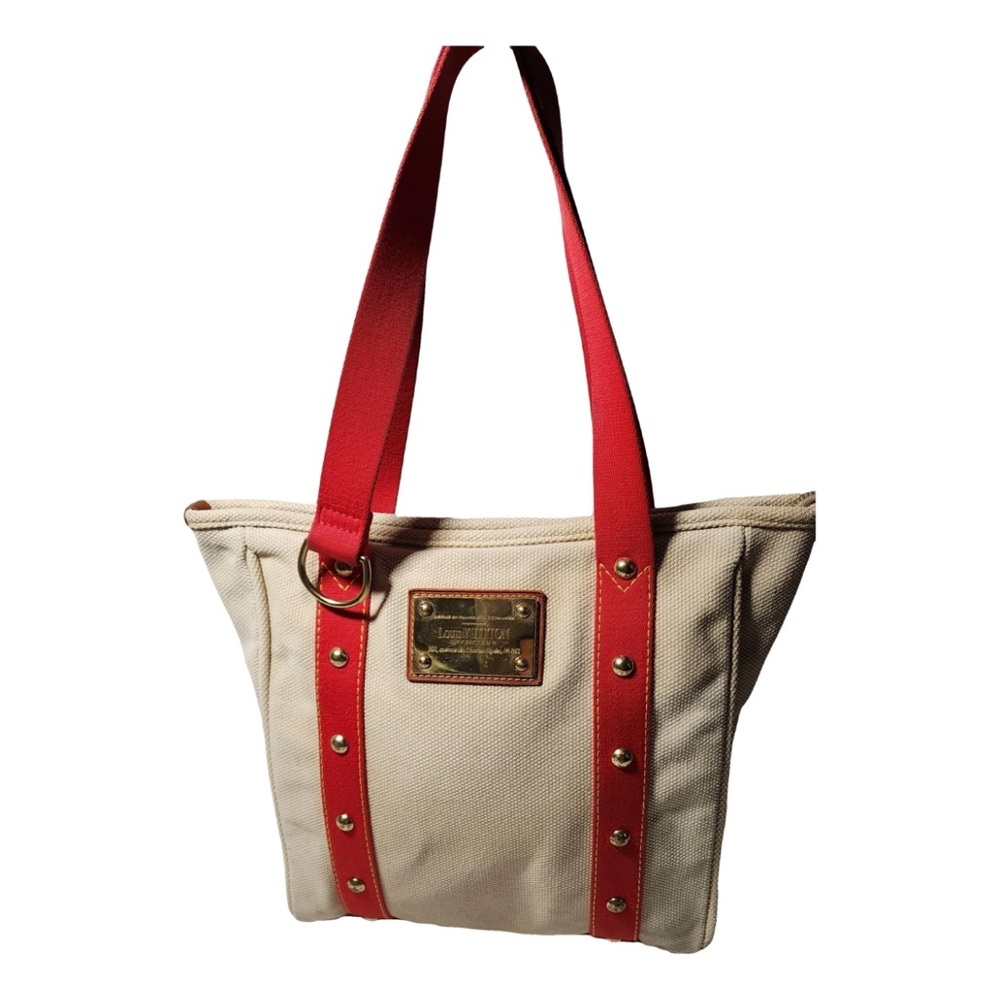 Louis Vuitton Cream Tote with Red Straps